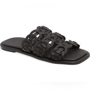 FARM Rio Black Slip-On Sandals | Modern Minimalist, Size 10